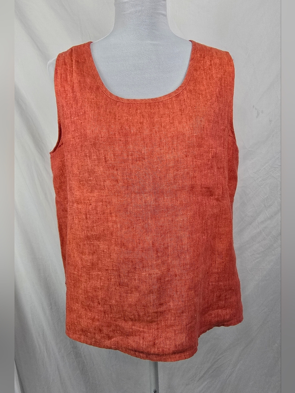 Flax Linen Rusty Orange Boxy Minimalist Relaxed Beachy Tank Top sz M